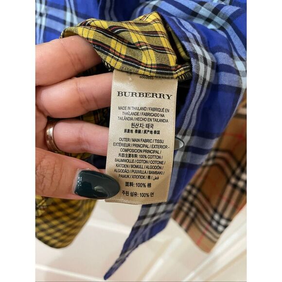 BURBERRY Multicolor Check Long Sleeve Cotton Shirt size large - Picture 5 of 6